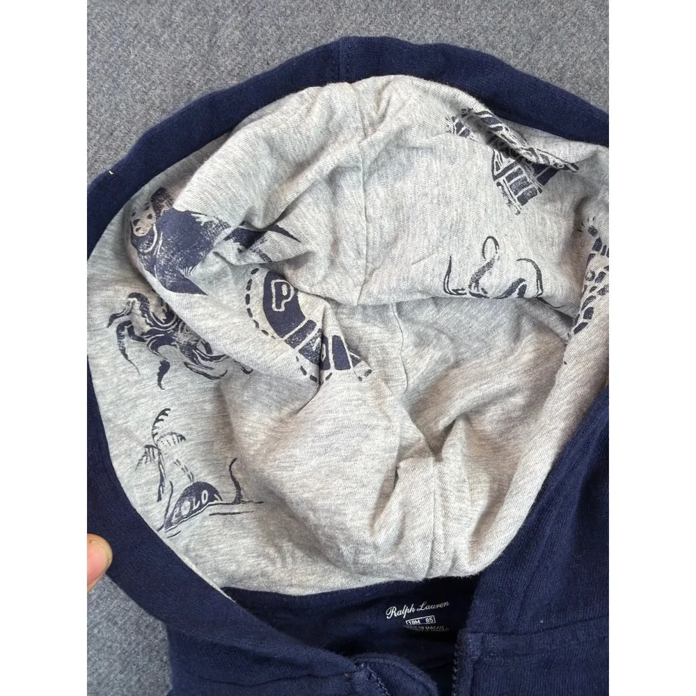 Polo Ralph Lauren Hoodie Kids 18M Navy Gray POLO Applique Full‎ Zip Colorblock